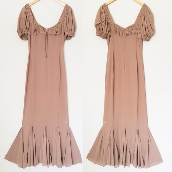 LPA Davina Midi Dress in Mocha Latte Size S Sheer Chiffon Milkmaid Mermaid $259 - Picture 15 of 15